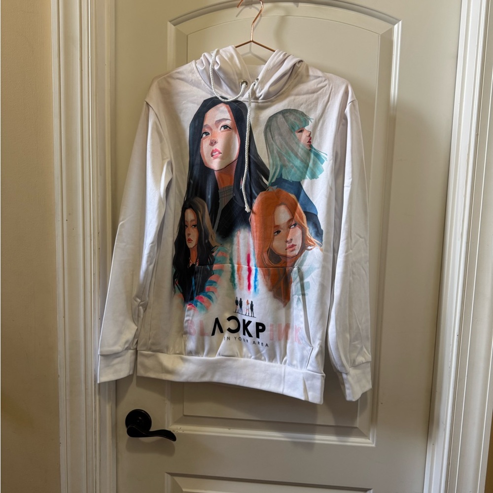White Hoodie with Colorful Portraits